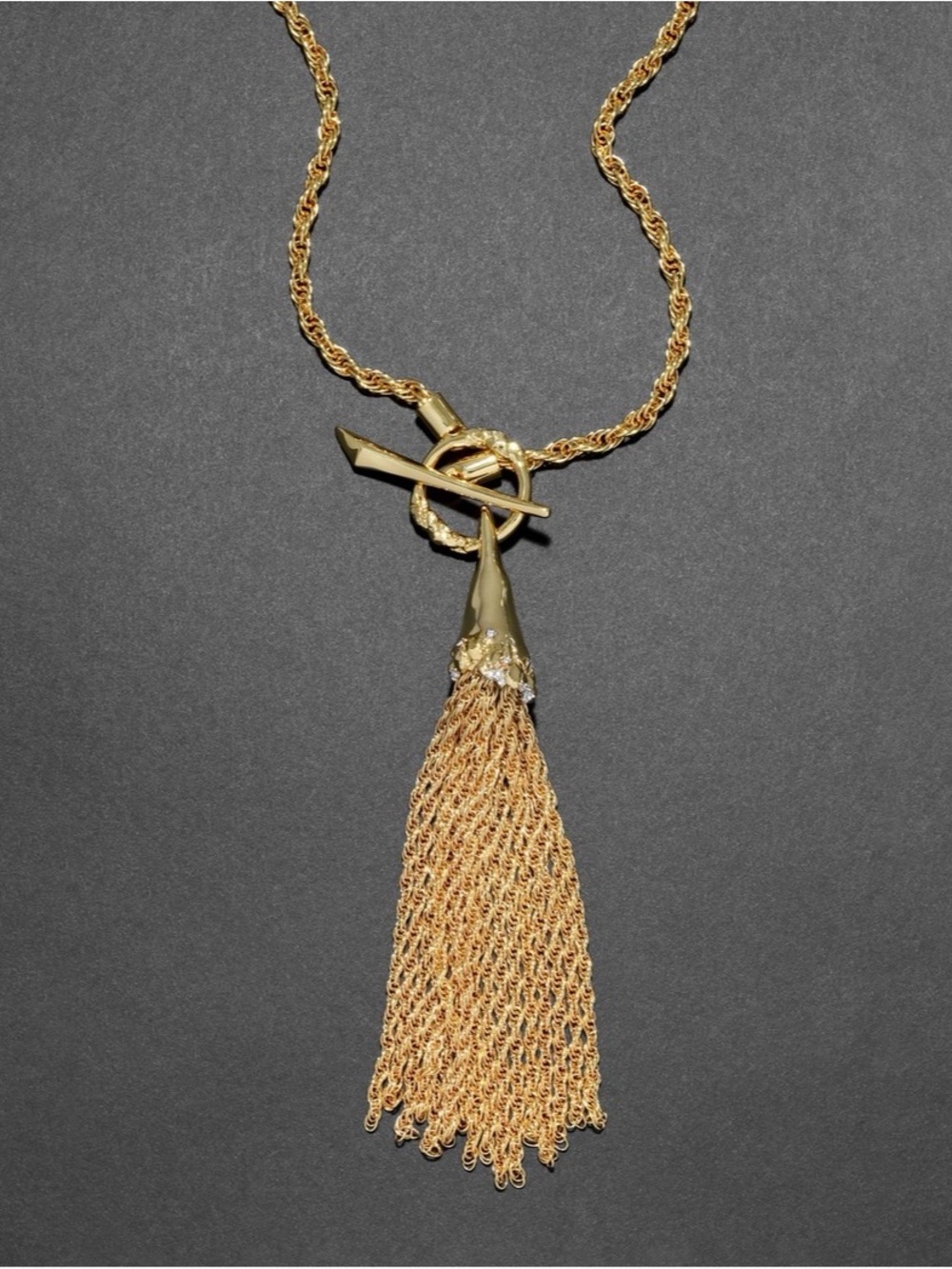 NEW Alexis Bittar Brut Gold Long Tassel Necklace Molten Pave Clear CZ AU02